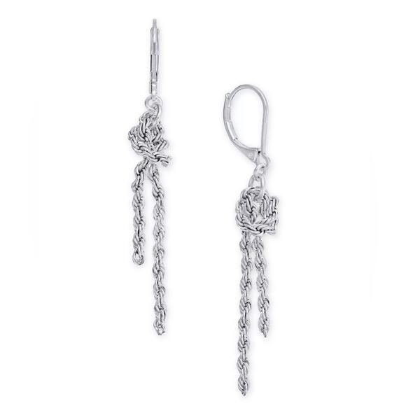 NEW Charter Club Dangle Drop EARRINGS SilverTone Knotted Serpentine Chain 2” - Picture 4 of 7